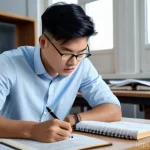 건축전기설비기사 최신 기출문제 다운로드 방법 - A focused East Asian male student, in his late 20s, sits at a meticulously organized study desk, dee...